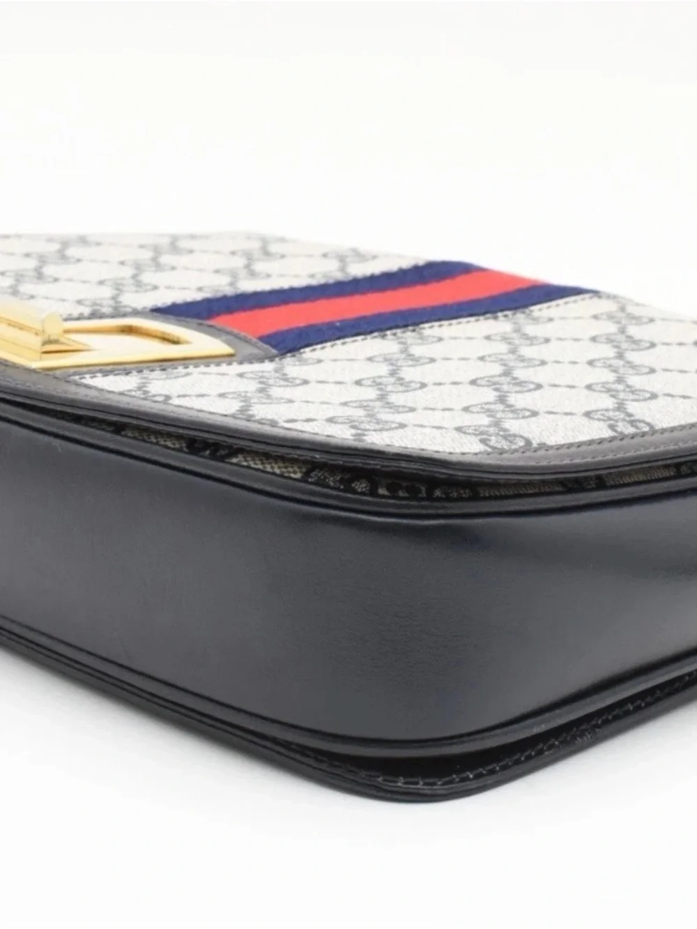 VERY RARE! Vintage GUCCI GG Sherry Shoulder Bag Purse PVC Leather Navy - Picture 6 of 13